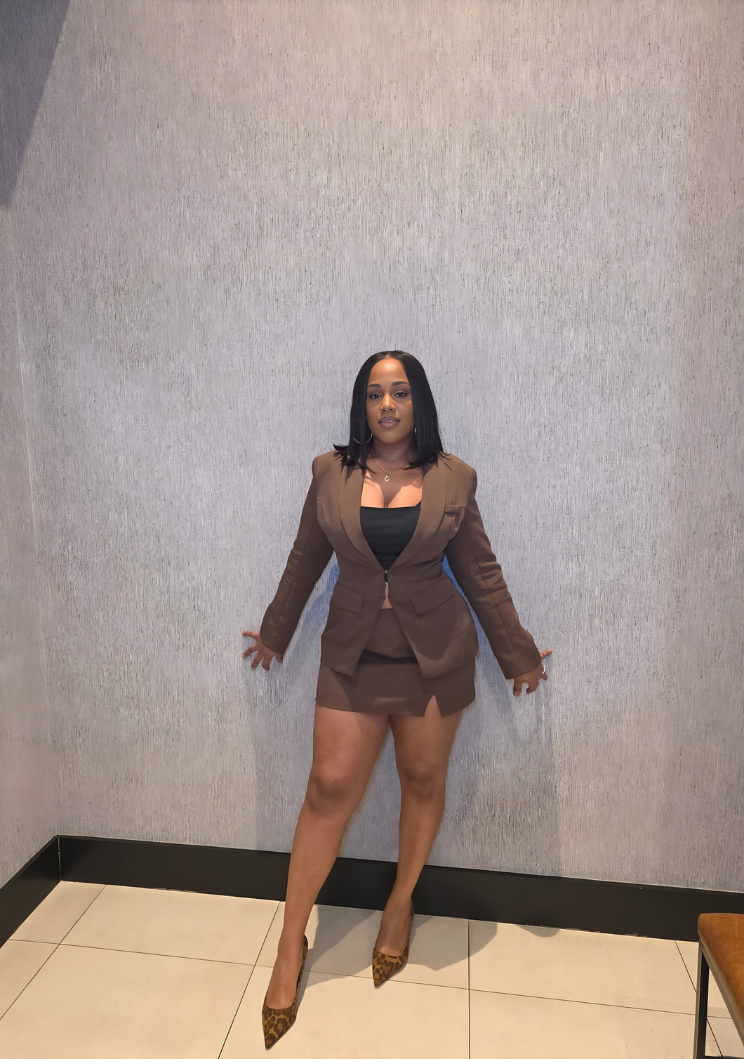Brown Blazer Skirt Suit
